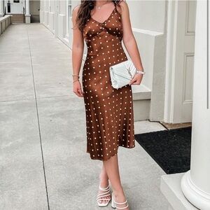 NWOT Brown and White Polka Dot Slip